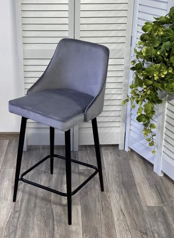 Полубарный стул ПАРКЕР 360 град. поворот. H-14 Серый, велюр / черный каркас, М-City