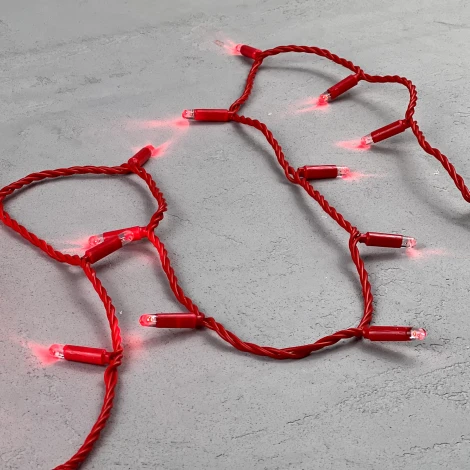 Гирлянда Нить с колпачком 10м красная 220В, 100 LED, провод красный ПВХ, IP65 Laitcom PST100CAP-R-2R