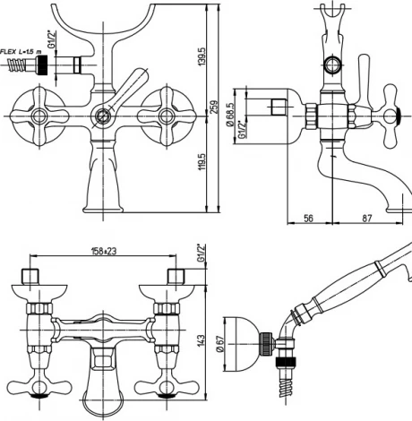 Смеситель Paini Liberty 17F3105KM для ванны с душем