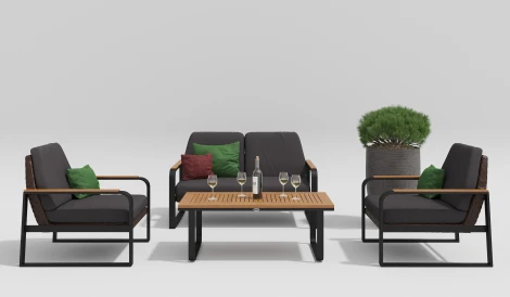 Лаунж зона Gardenini Bella (Алюминий,Ткань,Ротанг/Темно-серый,Антрацит,Коричневый) LBLL.010500.S2