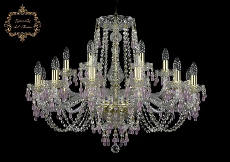 Подвесная большая люстра Art Classic 11.24 11.24.12+6.300.Gd.V7010 (220V, хрусталь, на цепи, подсвечник, свеча)