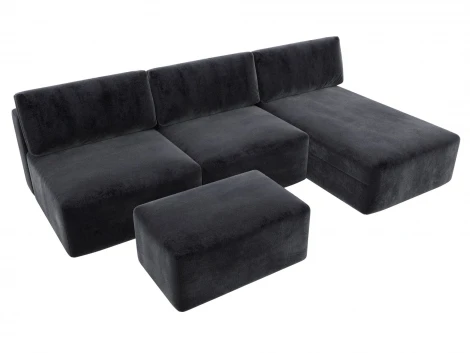 Диван угловой модульный с пуфом Лига-060 НПБ Лонг угол универсальный (ЛДСП,Брус,Фанера/Пластик/Велюр/Темно-серый) Лига Диванов 129516