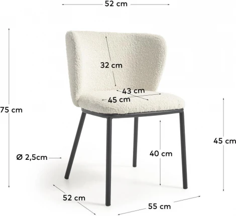Стул Ciselia из белой ткани букле и черного металла La Forma (ex Julia Grup) арт.108355