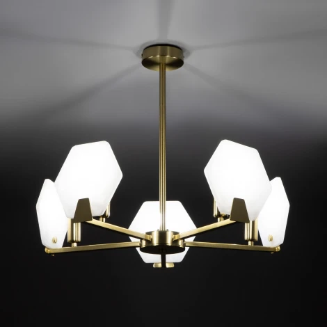 Потолочная люстра Wi-Fi на штанге Eurosvet Marble 60158/5 латунь (220V, управление смартфоном, голосовое управление, умный дом - Minimir Home, Алиса, Маруся, Салют)