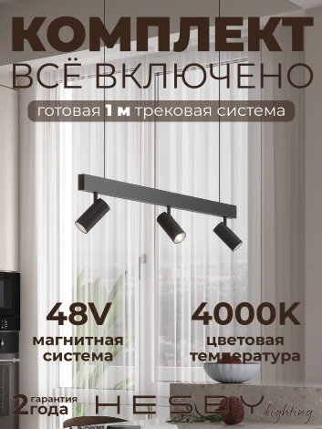 Трековая система в сборе магнитная накладная 48V 36W Hesby Lighting ElDeko HSBL_kompl_E003_PI1B4K