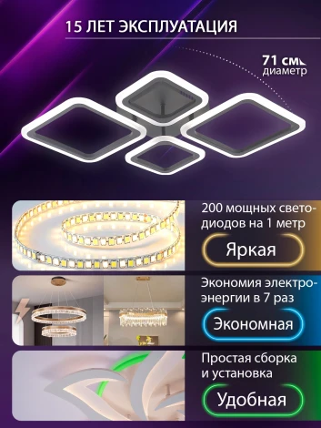 Потолочная люстра светодиодная с пультом ДУ 84W, чёрный, LED Natali Kovaltseva Opti LED LAMPS 81108/2C