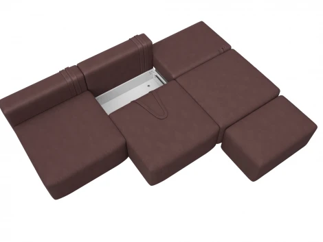 Диван прямой модульный с пуфом Лига-060 НПБ Лонг (ЛДСП,Брус,Фанера/Пластик/Замша/Бордовый) Лига Диванов 129484