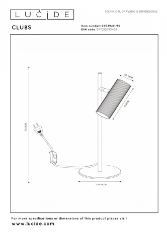 Настольная лампа с выключателем Lucide Clubs 09539/01/30