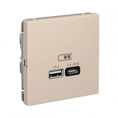 Розетка с быстрой зарядкой USB Type A+С 45Вт (песочный) Systeme Electric GAL001229