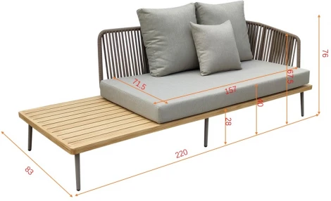 Диван трехместный правосторонний "BAYLEY" уличный серый  220*84*75см Garda Decor арт.129KN-03046