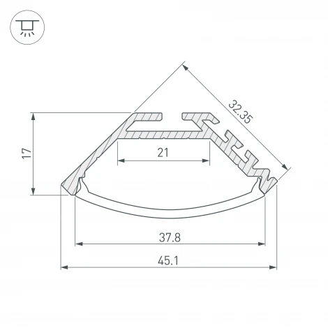 Профиль KLUS-P45-2000 ANOD (Алюминий) 020898 Arlight