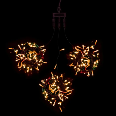 Комплект 3 Желтых Нити по 20м, 600 LED, Провод Черный ПВХ, IP54