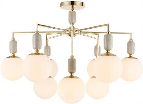 Потолочная люстра на штанге Lumion Vivien 6580/9C французское золото, серый/белый металл, керамика/стекло E14 9*40W 220V