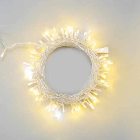 Гирлянда Нить 10м тепло-белая с мерцанием белого диода 220В, 100 LED, провод прозрачный ПВХ, IP54 Laitcom PST100BLW-10-2WW
