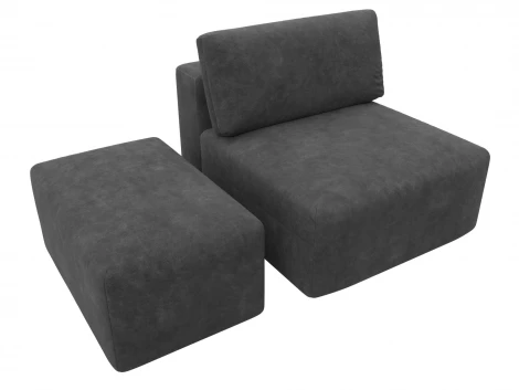 Модули диван и пуф Лига-060 НПБ (ЛДСП,Брус,Фанера,Велюр/Темно-серый) Лига Диванов 129603