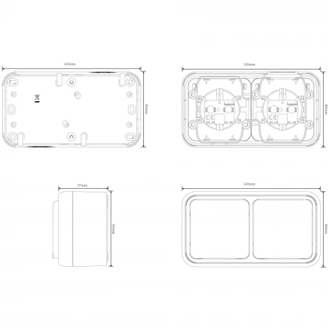 Розетка 2-я с защитной крышкой, 2К+З, накладная, цвет серый IP55 Donel W55 DIP28840