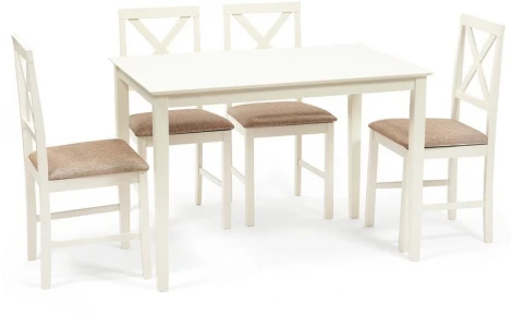 Обеденный комплект Хадсон (стол + 4 стула)/ Hudson Dining Set дерево гевея/мдф, стол: 110х70х75см / стул: 44х42х89см, ivory white (слоновая кость), ткань кор.-зол Tetchair 13692