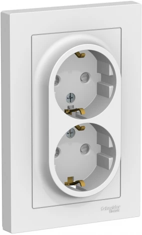 Розетка встраиваемая двойная с заземлением и шторками (белый) Systeme Electric AtlasDesign ATN000126