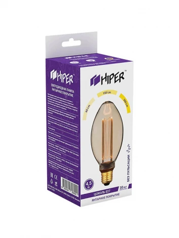 Лампочка светодиодная диммируемая прозрачная/бежевая свеча E27 4,5W Hiper Vein HL-2236