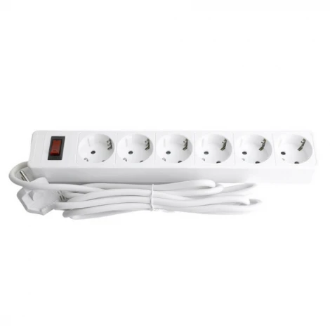Сетевой фильтр 6-и местный с заземлением 1,8м. (белый) Stekker Optima 50095