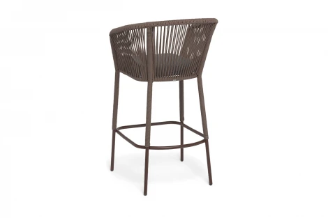 "Марсель" стул барный плетеный из роупа, каркас из стали коричневый (RAL8016) муар, роуп коричневый круглый, ткань темно-серая 027 NEW 4SIS MAR-BCH-st002 RAL8016 Mua brown(D-gray027)
