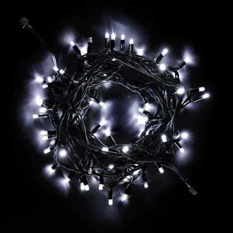 Гирлянда Нить 10м Белая с Мерцанием Белого Диода 24В, 75 LED, Провод Черный Каучук, IP65