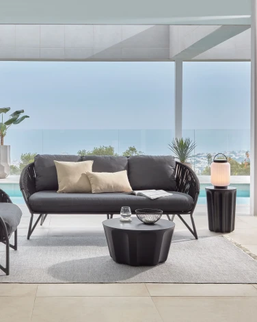 Кресло из ротанга La Forma (ex Julia Grup) Branzie (Черный/ Сталь,Веревка,Пена)