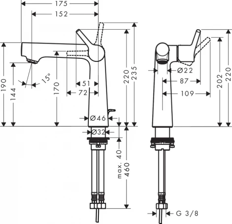 Смеситель Hansgrohe Talis S 72113000 для раковины, с донным клапаном