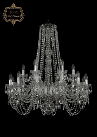 Подвесная большая люстра Art Classic 11.11 11.11.12+6.300.h-91.Cr.Sp (220V, хрусталь, на цепи, подсвечник, свеча)