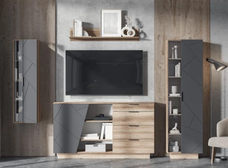 Комод Woodville Диамо КМ 01 софт графит / дуб каньон 545998