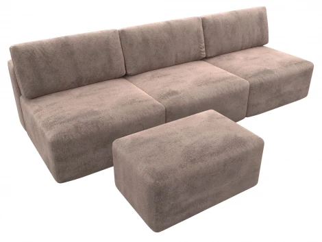 Диван прямой модульный с пуфом Лига-060 НПБ Лонг (ЛДСП,Брус,Фанера/Пластик/Велюр/Бежевый) Лига Диванов 129475