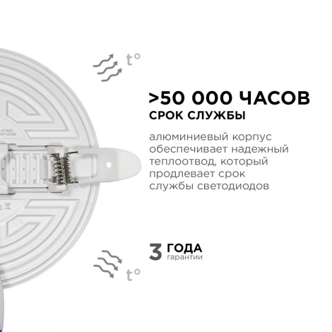 Встраиваемый светодиодный светильник безрамочный 12Вт (8Вт+4Вт) 1020Лм 2700К IP20 круг, 3 режима свечения, регулировка под посадочное отверстие 55-105мм, ал. корпус Apeyron 06-103