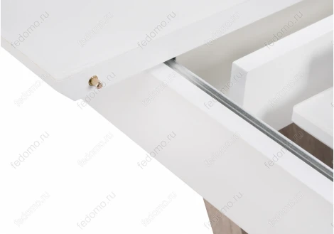 Стол на тумбе Woodville Петир белая шагрень / дуб с пилением 462110