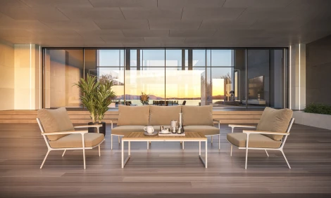 Комплект садовой мебели Gardenini Premium Calma Long (Алюминий,Тик,Ткань/Белый,Бежевый) арт.LPCLM.020200.S3