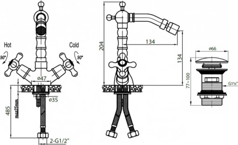Смеситель Cezares Retro C BS2-01 для биде