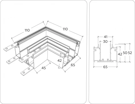 Коннектор угловой для магнитного шинопровода в натяжной потолок Ambrella TRACK SYSTEM GL1046