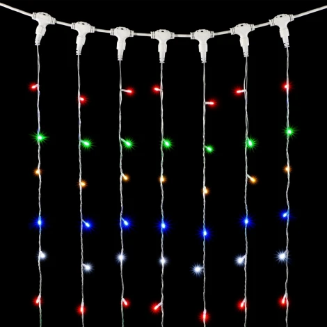 Гирлянда Занавес 2 x 2 м Разноцветный с Мерцанием Белого Диода 220В, 400 LED, Провод Прозрачный ПВХ, IP54