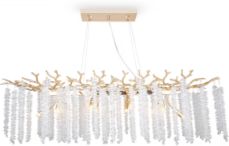 Подвесная люстра на штанге Freya Mineral FR1010PL-10G1 (220V, хрусталь, на тросе, листья, ветки)