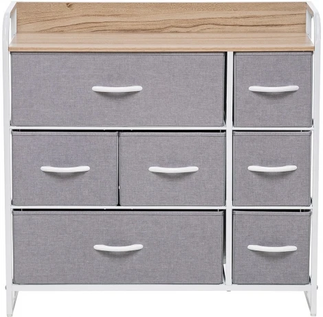 Комод Leset Ноа 7 ящ., Каркас Белый, Светло-серый (Сталь,Искусственный лен/Белый) арт.2500000183461