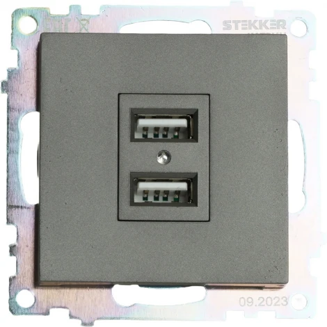 Розетка с USBх2 (графит) Stekker Катрин 49422