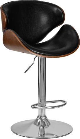 Стул барный DOBRIN KARTER (коричневое дерево, чёрный) 4905-LMZ KARTER, цвет сиденья черный, каркаса коричневое основания хром