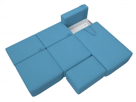 Диван угловой модульный с пуфом Лига-060 НПБ Лонг угол универсальный (ЛДСП,Брус,Фанера/Пластик/Рогожка/Голубой) Лига Диванов 129721