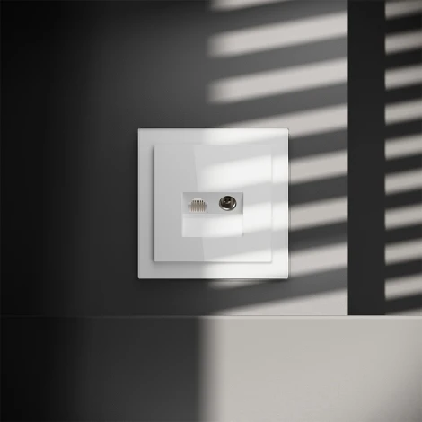 Розетка телевизионная встраиваемая TV+RJ45 Voltum S70 VLS060701 (белый глянцевый)