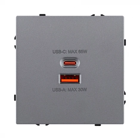 Розетка USB A+C 65W серый Kollinger Eclipse EC-024GY