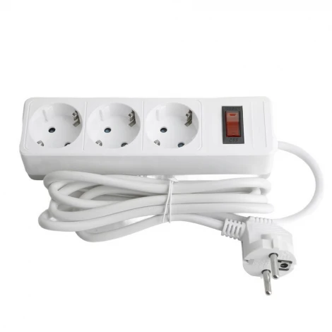 Сетевой фильтр 3-х местный с заземлением 3 метра (белый) Stekker Optima 50087