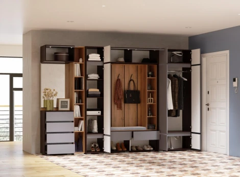 Модульная прихожая Роут комплектация 2 (Роут венге / графит софт комплектация 2) Woodville арт.596589