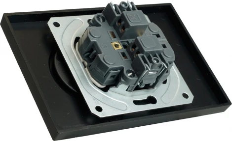 Розетка двойная без заземления со шторками (черный) Stekker Эмили 49851