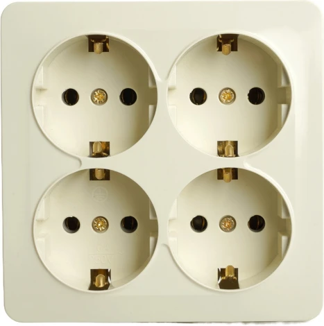 Розетка 4-х местная с заземлением (слоновая кость) Stekker София 49509