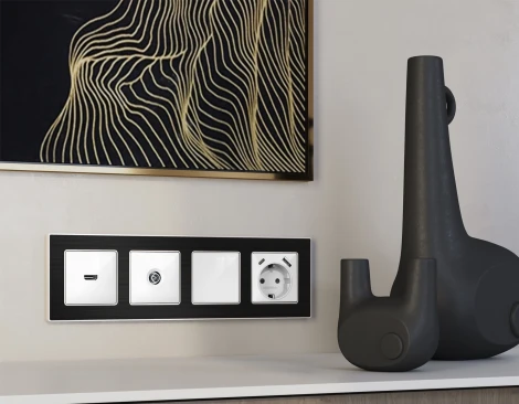 Комплект механизма ТВ-розетки оконечной экранированной встраиваемый (белый глянец) Ambrella Volt QUANT MA113005