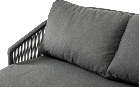 "Верона" диван 3-местный плетеный из роупа, каркас алюминий темно-серый (RAL7024) муар, роуп темно-серый круглый, ткань темно-серая 027 4SIS арт.УТ-00007143